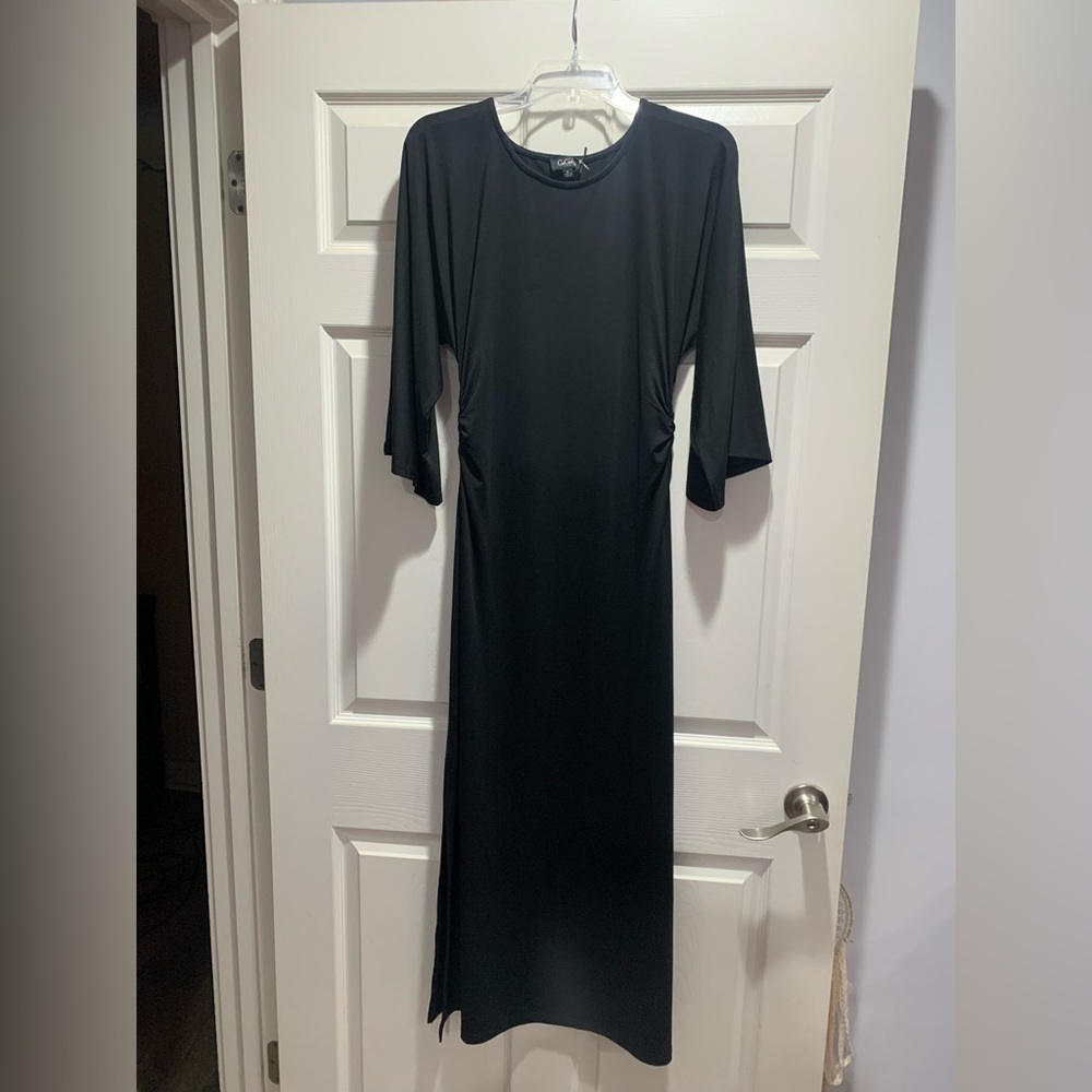 Giorgio Armani Black Maxi Dress with Side Ruched Detail